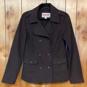 Brown Peacoat Style Medium Coat w/ Front Button Pockets